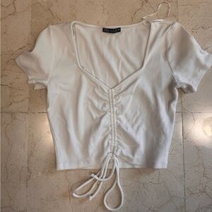 Zara White Ribbed Top Size Large
